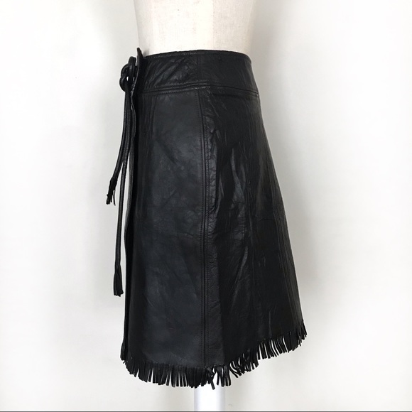 Vintage 60’s Fringed Western Black Leather Skirt - Picture 3 of 7
